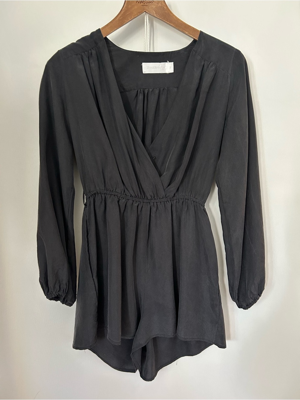 Zimmermann Black Long-Sleeve V-Neck Wrap Romper - Picture 1 of 4